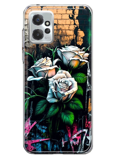 Motorola Moto G Power 2023 White Roses Graffiti Wall Art Painting Hybrid Protective Phone Case Cover