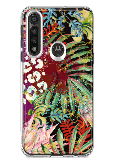 Motorola G Power 2020 Leopard Tropical Flowers Vacation Dreams Hibiscus Floral Hybrid Protective Phone Case Cover