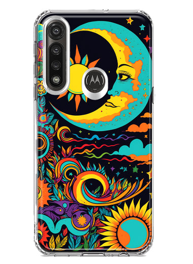Motorola Moto G Power Neon Rainbow Psychedelic Indie Hippie Indie Moon Hybrid Protective Phone Case Cover