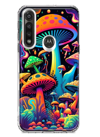 Motorola Moto G Power Neon Rainbow Psychedelic Indie Hippie Mushrooms Hybrid Protective Phone Case Cover