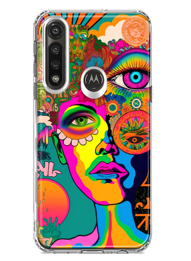 Motorola Moto G Power Neon Rainbow Psychedelic Hippie One Eye Pop Art Hybrid Protective Phone Case Cover