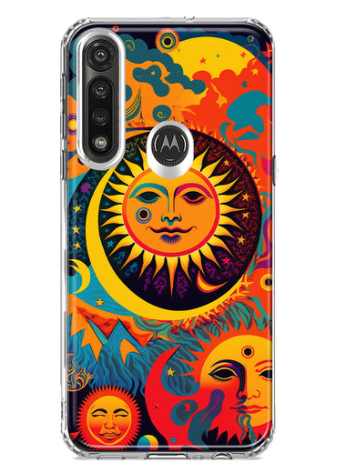 Motorola Moto G Power Neon Rainbow Psychedelic Indie Hippie Sun Moon Hybrid Protective Phone Case Cover