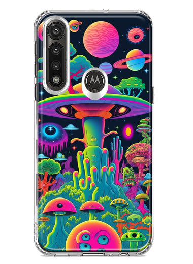 Motorola Moto G Power Neon Rainbow Psychedelic UFO Alien Planet Hybrid Protective Phone Case Cover