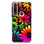 Motorola Moto G Power Neon Rainbow Glow Colorful Abstract Flowers Floral Hybrid Protective Phone Case Cover