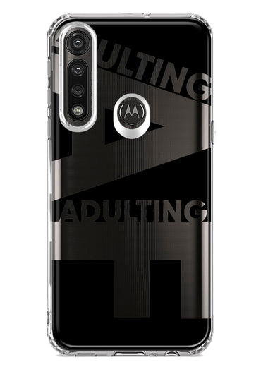 Motorola G Power 2020 Black Clear Funny Text Quote Adulting AF Hybrid Protective Phone Case Cover