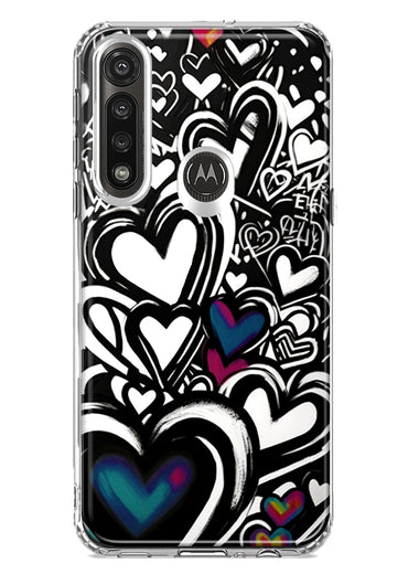 Motorola G Power 2020 Black White Hearts Love Graffiti Hybrid Protective Phone Case Cover