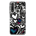 Motorola G Power 2020 Black White Hearts Love Graffiti Hybrid Protective Phone Case Cover