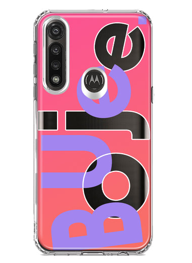 Motorola G Power 2020 Pink Purple Clear Funny Text Quote Boujee Hybrid Protective Phone Case Cover