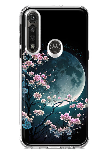Motorola G Power 2020 Kawaii Manga Pink Cherry Blossom Full Moon Hybrid Protective Phone Case Cover