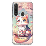 Motorola G Power 2020 Kawaii Manga Pink Cherry Blossom Cute Cat Hybrid Protective Phone Case Cover