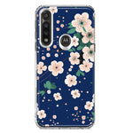 Motorola G Power 2020 Kawaii Japanese Pink Cherry Blossom Navy Blue Hybrid Protective Phone Case Cover