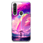 Motorola G Power 2020 Kawaii Manga Pink Cherry Blossom Japanese Rainbow Girl Hybrid Protective Phone Case Cover