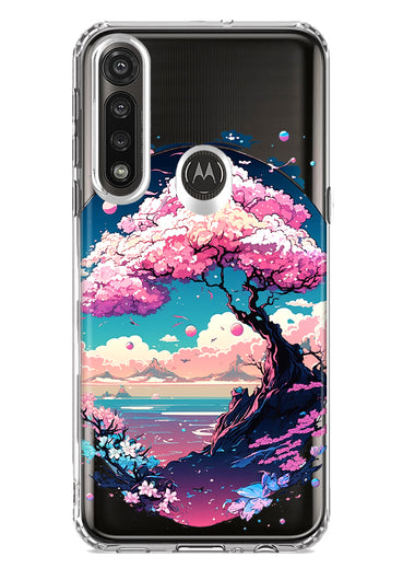 Motorola Moto G Power Kawaii Manga Pink Cherry Blossom Japanese Sky Floral Ocean Hybrid Protective Phone Case Cover