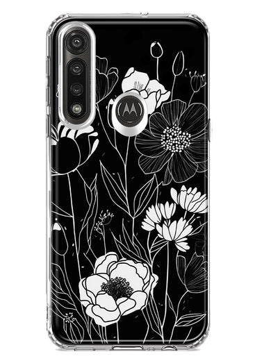 Motorola Moto G Power Line Drawing Art White Floral Flowers Hybrid Protective Phone Case Cover