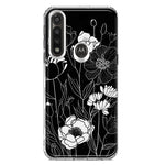 Motorola Moto G Power Line Drawing Art White Floral Flowers Hybrid Protective Phone Case Cover