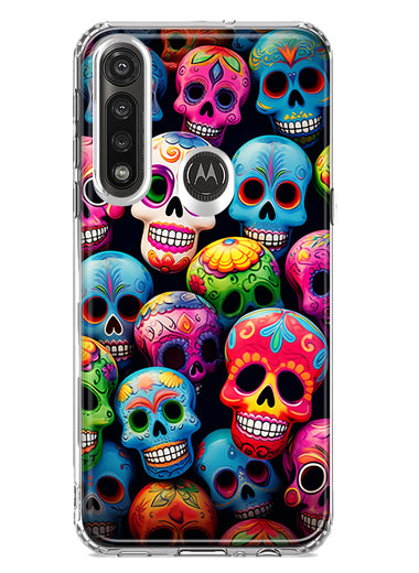 Motorola G Power 2020 Halloween Spooky Colorful Day of the Dead Skulls Hybrid Protective Phone Case Cover