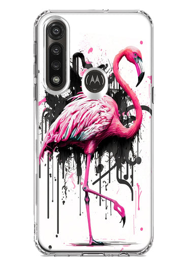 Motorola G Power 2020 Pink Flamingo Painting Graffiti Hybrid Protective Phone Case Cover