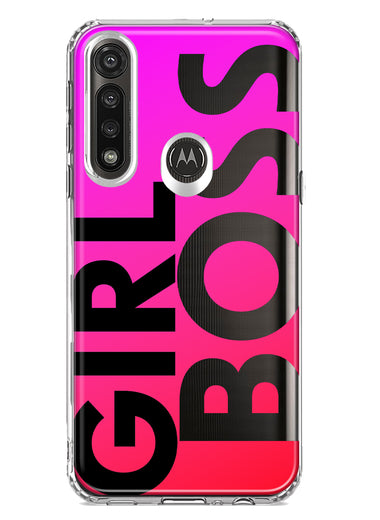 Motorola G Power 2020 Pink Clear Funny Text Quote Girl Boss Hybrid Protective Phone Case Cover