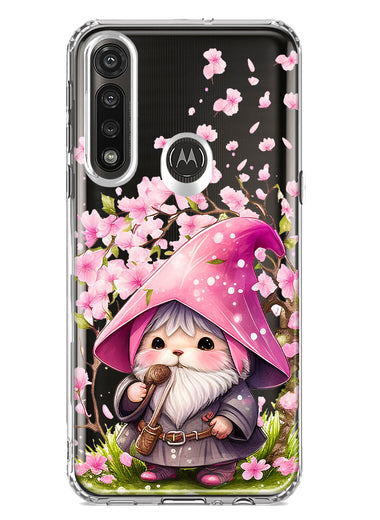 Motorola Moto G Power Cute Pink Cherry Blossom Gnome Spring Floral Flowers Double Layer Phone Case Cover