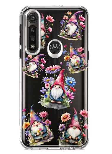 Motorola Moto G Power Cute Pink Purple Cosmos Flowers Gnomes Spring Floral Double Layer Phone Case Cover