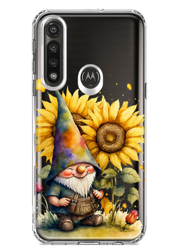 Motorola G Power 2020 Cute Gnome Sunflowers Clear Hybrid Protective Phone Case Cover