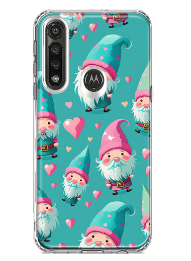 Motorola G Power 2020 Turquoise Pink Hearts Gnomes Hybrid Protective Phone Case Cover