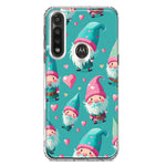 Motorola G Power 2020 Turquoise Pink Hearts Gnomes Hybrid Protective Phone Case Cover