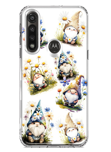 Motorola G Power 2020 Cute White Blue Daisies Gnomes Hybrid Protective Phone Case Cover