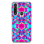 Motorola Moto G Power Pink Blue Vintage Hippie Tie Dye Flowers Hybrid Protective Phone Case Cover