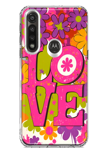 Motorola G Power 2020 Pink Daisy Love Graffiti Painting Art Hybrid Protective Phone Case Cover
