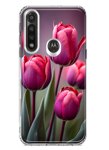 Motorola Moto G Power Pink Tulip Flowers Floral Hybrid Protective Phone Case Cover
