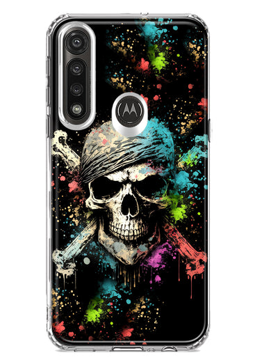 Motorola G Power 2020 Fantasy Paint Splash Pirate Skull Hybrid Protective Phone Case Cover