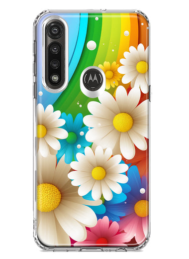 Motorola Moto G Power Colorful Rainbow Daisies Blue Pink White Green Double Layer Phone Case Cover