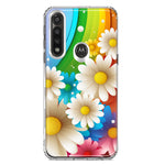 Motorola Moto G Power Colorful Rainbow Daisies Blue Pink White Green Double Layer Phone Case Cover