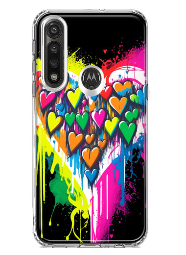 Motorola G Power 2020 Colorful Rainbow Hearts Love Graffiti Painting Hybrid Protective Phone Case Cover