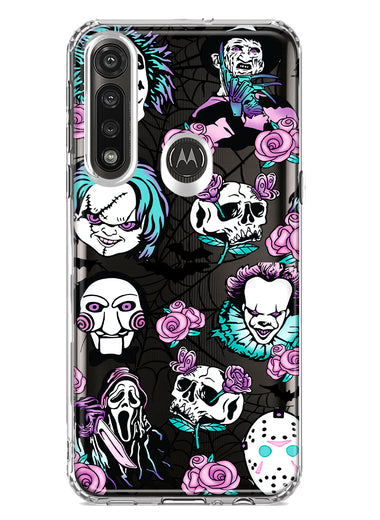 Motorola G Power 2020 Roses Halloween Spooky Horror Characters Spider Web Hybrid Protective Phone Case Cover