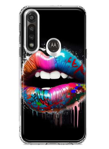 Motorola G Power 2020 Colorful Lip Graffiti Painting Art Hybrid Protective Phone Case Cover