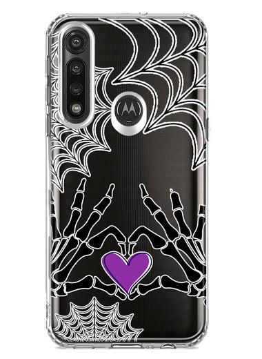 Motorola G Power 2020 Halloween Skeleton Heart Hands Spooky Spider Web Hybrid Protective Phone Case Cover