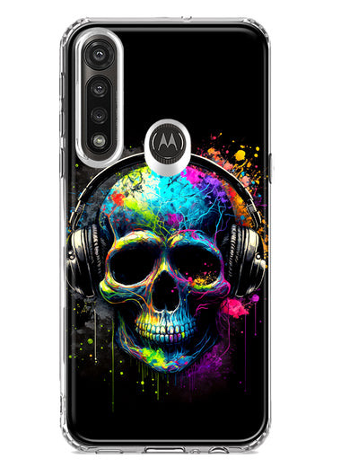 Motorola G Power 2020 Fantasy Skull Headphone Colorful Pop Art Hybrid Protective Phone Case Cover