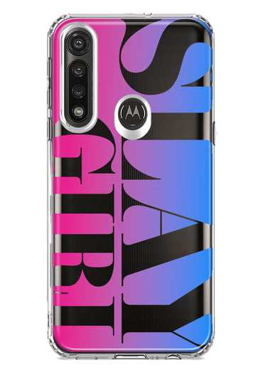 Motorola G Power 2020 Pink Blue Clear Funny Text Quote Slay Girl Hybrid Protective Phone Case Cover