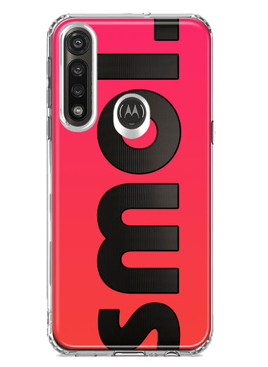 Motorola G Power 2020 Red Pink Clear Funny Text Quote Smol Hybrid Protective Phone Case Cover