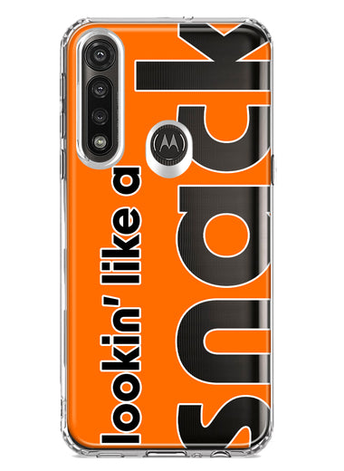 Motorola G Power 2020 Orange Clear Funny Text Quote Snack Hybrid Protective Phone Case Cover
