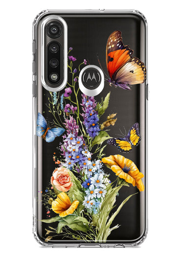 Motorola Moto G Power Yellow Purple Spring Flowers Butterflies Floral Hybrid Protective Phone Case Cover