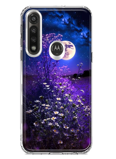 Motorola G Power 2020 Spring Moon Night Lavender Flowers Floral Hybrid Protective Phone Case Cover