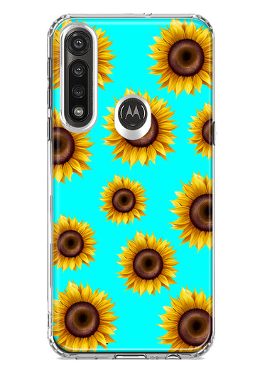Motorola Moto G Power Yellow Sunflowers Polkadot on Turquoise Teal Double Layer Phone Case Cover