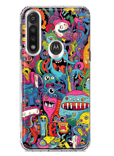 Motorola G Power 2020 Psychedelic Trippy Happy Aliens Characters Hybrid Protective Phone Case Cover