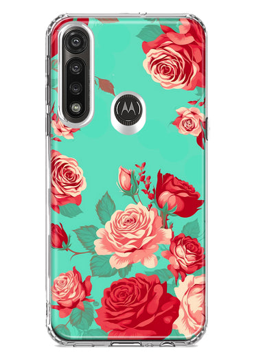 Motorola Moto G Power Turquoise Teal Vintage Pastel Pink Red Roses Double Layer Phone Case Cover