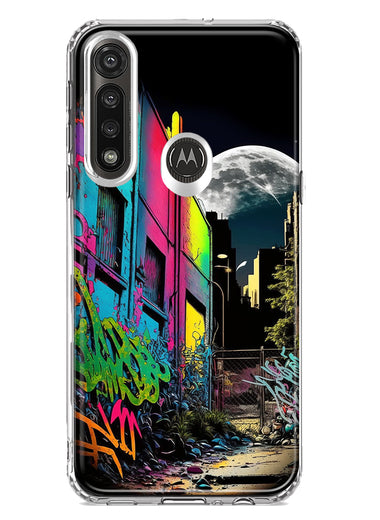 Motorola G Power 2020 Urban City Full Moon Graffiti Painting Art Hybrid Protective Phone Case Cover