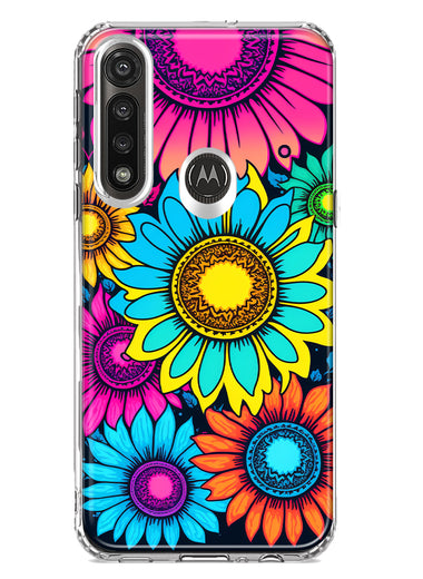 Motorola Moto G Power Vintage Colorful Abstract Sunflowers Floral Double Layer Phone Case Cover