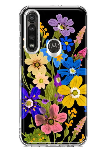 Motorola G Power 2020 Blue Yellow Vintage Spring Wild Flowers Floral Hybrid Protective Phone Case Cover